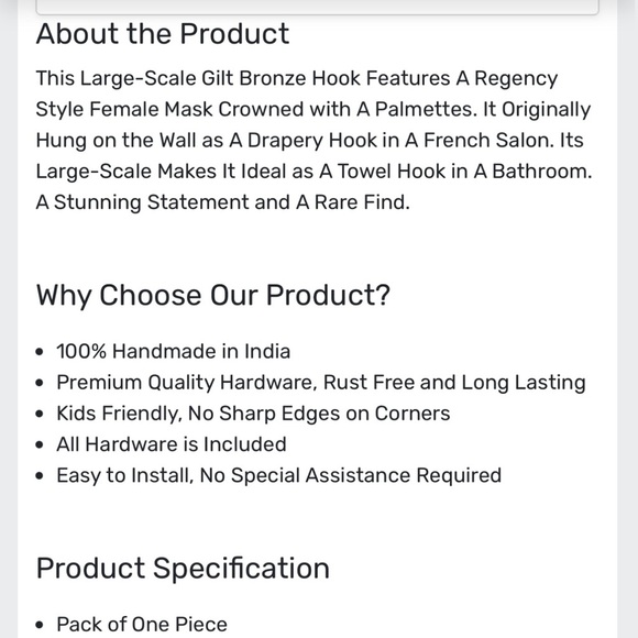 Brass wall hooks made in India - Picture 2 of 4